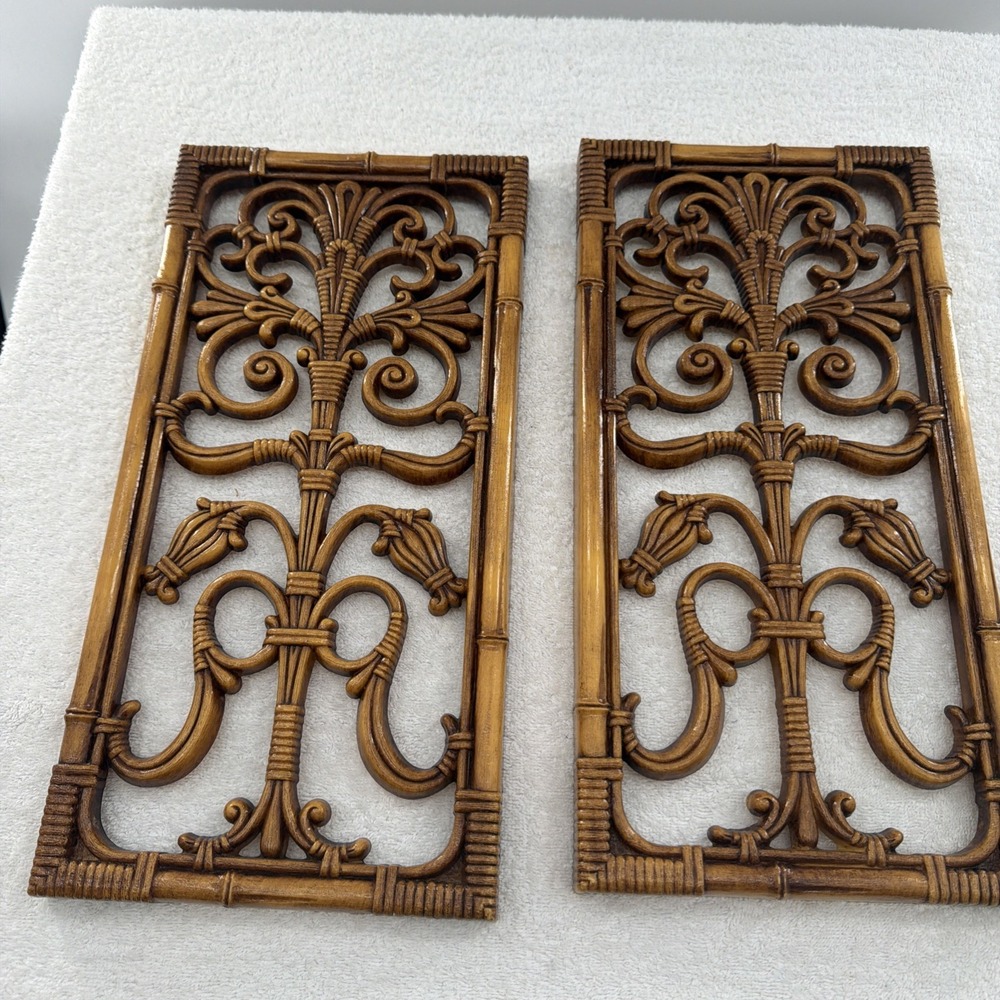 Vintage 60's 70's MCM Wall Decor Panels Dart Industries Faux Rattan Bamboo Boho - Picture 8 of 8